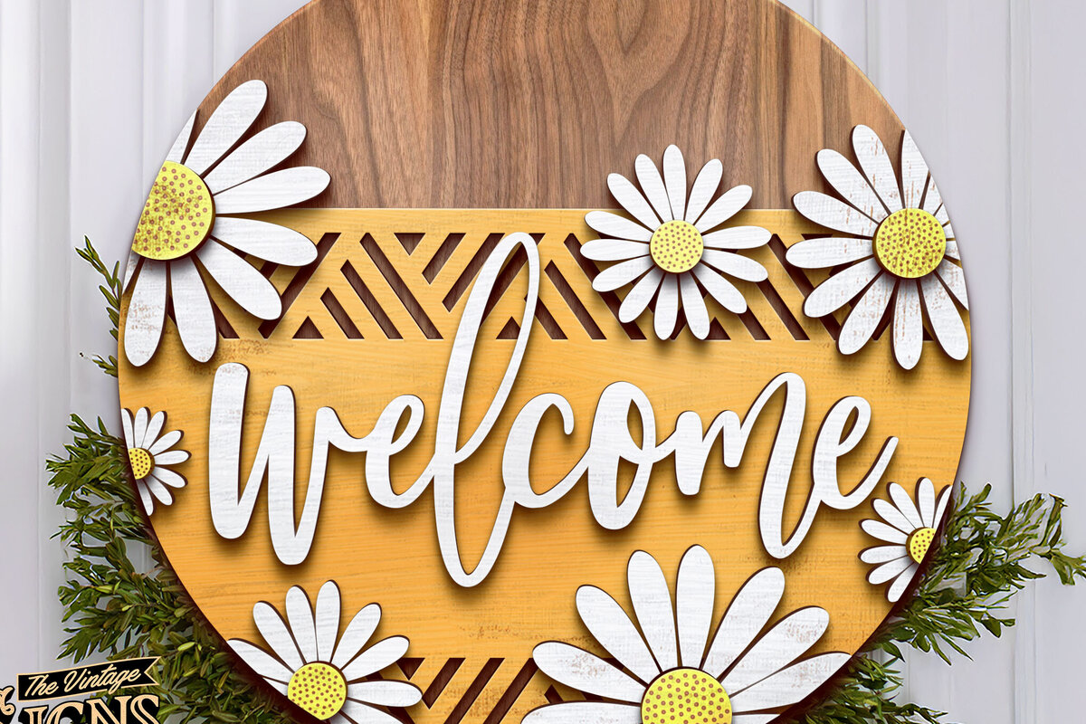 Σετ των 2 Intra απο ξύλο plywood 3mm-4mm πάχος – Welcome Spring Door Hanger, Laser Δίασταση  20x20 cm INTRAFABR-119023134