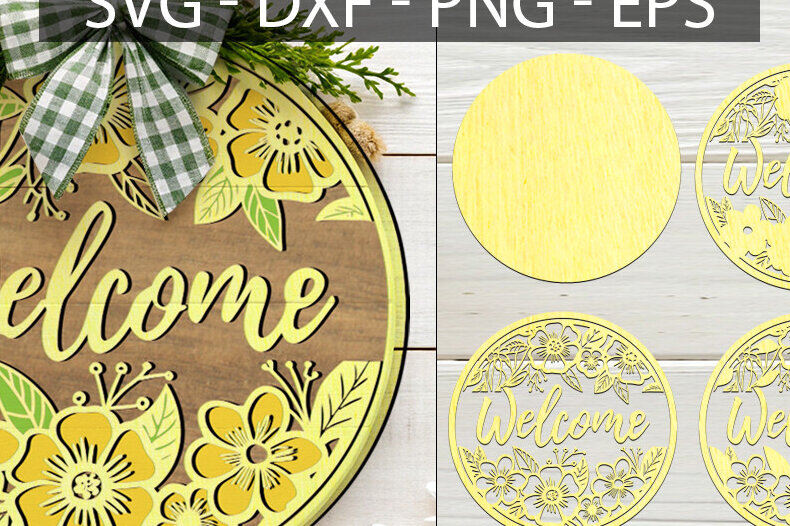 Σετ των 2 Intra απο ξύλο plywood 3mm-4mm πάχος – Welcome Spring Door, Ξύλινη στρογγυλή πινακίδα Δίασταση  20x20 cm INTRAFABR-117546952