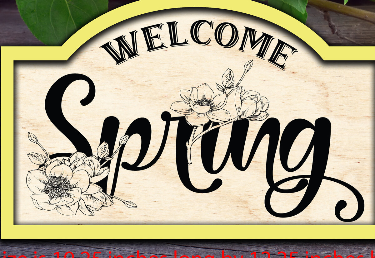 Σετ των 2 Intra απο ξύλο plywood 3mm-4mm πάχος – Μοτίβο κοπής με λέιζερ καλωσορίσματος Spring Sign Δίασταση  40x30 cm INTRAFABR-29232243