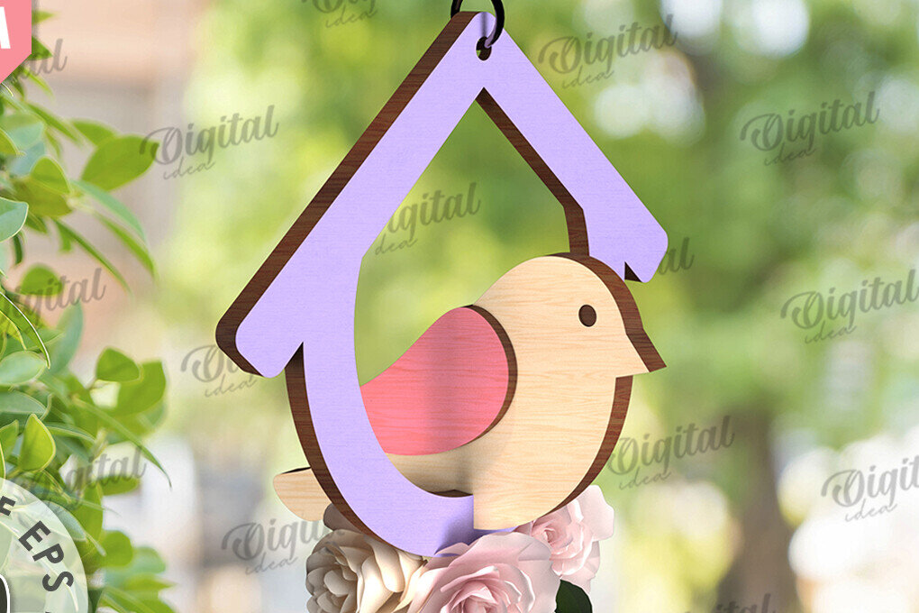 Σετ των 2 Intra απο ξύλο plywood 3mm-4mm πάχος – Καλώς ήρθες Άνοιξη. Bird Decor Δίασταση  20x20 cm INTRAFABR-116177981