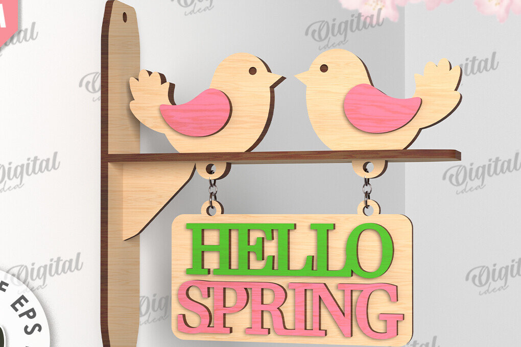 Σετ των 2 Intra απο ξύλο plywood 3mm-4mm πάχος – Καλώς ήρθες Άνοιξη. Bird Decor Δίασταση  20x20 cm INTRAFABR-116177362