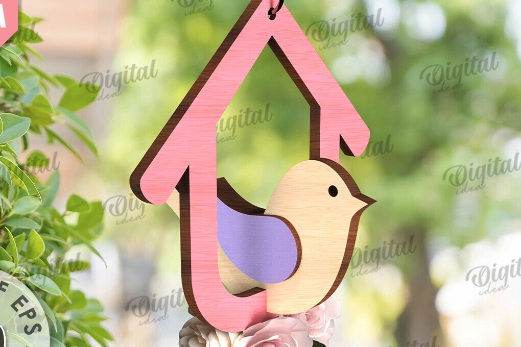 Σετ των 2 Intra απο ξύλο plywood 3mm-4mm πάχος – Καλώς ήρθες Άνοιξη. Bird Decor Δίασταση  20x20 cm INTRAFABR-116177738