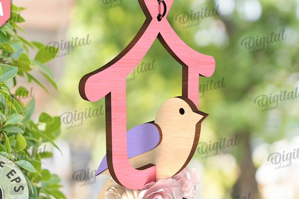 Σετ των 2 Intra απο ξύλο plywood 3mm-4mm πάχος – Καλώς ήρθες Άνοιξη. Bird Decor Δίασταση  20x20 cm INTRAFABR-116177950