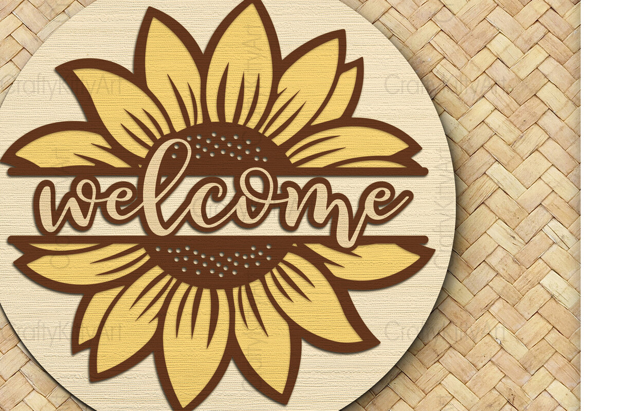 Σετ των 2 Intra απο ξύλο plywood 3mm-4mm πάχος – Καλώς ήρθατε Sunflower 3D μπροστινή επιγραφή Δίασταση  20x20 cm INTRAFABR-100387890