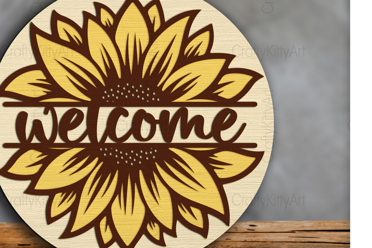 Σετ των 2 Intra απο ξύλο plywood 3mm-4mm πάχος – Καλώς ήρθατε Sunflower 3D μπροστινή επιγραφή Δίασταση  20x20 cm INTRAFABR-100387739