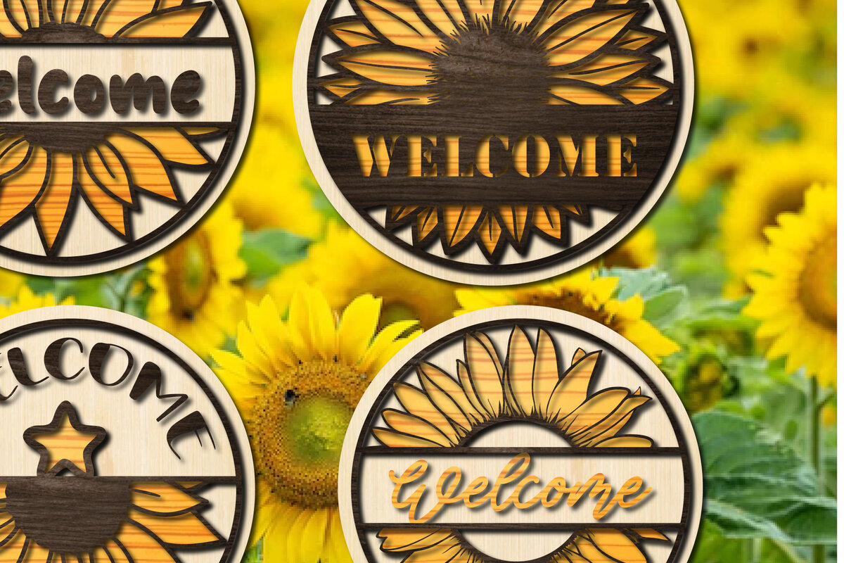 Σετ των 2 Intra απο ξύλο plywood 3mm-4mm πάχος – Πακέτο καλωσορίσματος Sunflower Round Δίασταση  20x20 cm INTRAFABR-28744748