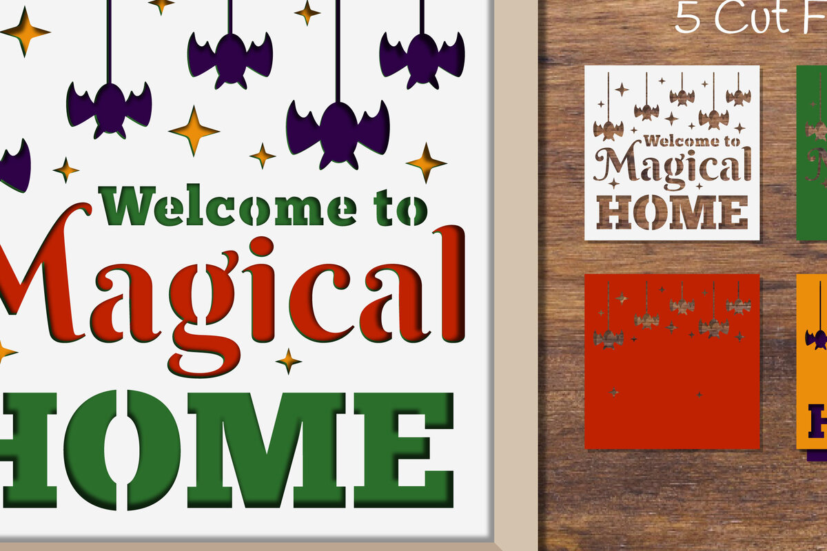 Σετ των 2 Intra απο ξύλο plywood 3mm-4mm πάχος – Καλωσορίσατε στο Magical Home Layered Papercut Δίασταση  20x20 cm INTRAFABR-75684790