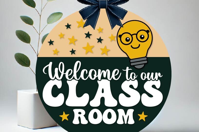 Σετ των 2 Intra απο ξύλο plywood 3mm-4mm πάχος – Καλώς ήρθατε στην τάξη μας, School PNG Δίασταση  20x20 cm INTRAFABR-120656604