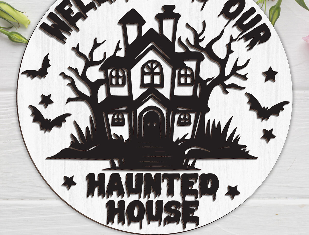 Σετ των 2 Intra απο ξύλο plywood 3mm-4mm πάχος – Καλώς ήρθατε στο Our Haunted House Δίασταση  20x20 cm INTRAFABR-102201087