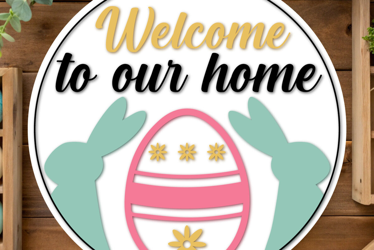 Σετ των 2 Intra απο ξύλο plywood 3mm-4mm πάχος – Καλωσορίσατε στο Σπίτι Μας Πασχαλινή Στρογγυλή Πινακίδα Δίασταση  20x20 cm INTRAFABR-118338116