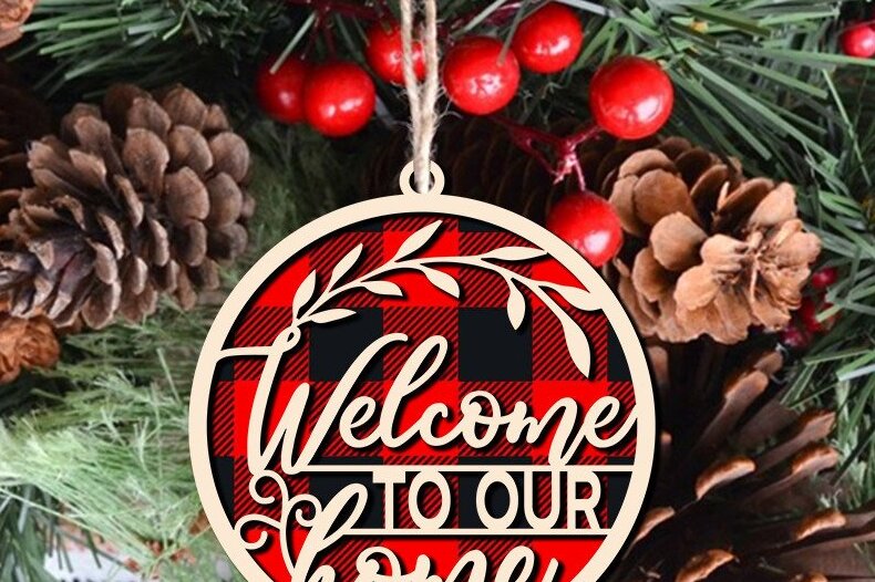 Σετ των 2 Intra απο ξύλο plywood 3mm-4mm πάχος – Καλώς ήρθατε στο Our Home Ornament Laser Δίασταση  20x20 cm INTRAFABR-41586940