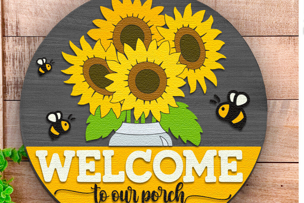 Σετ των 2 Intra απο ξύλο plywood 3mm-4mm πάχος – Καλώς ήρθατε στο Our Porch, Sunflower Door Δίασταση  20x20 cm INTRAFABR-121687313