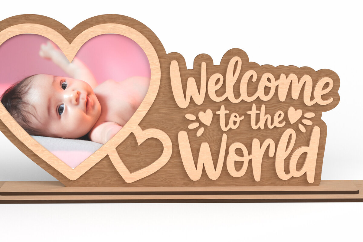 Σετ των 2 Intra απο ξύλο plywood 3mm-4mm πάχος – Καλώς ήρθατε στον κόσμο - Κορνίζα για μωρά Δίασταση  20x20 cm INTRAFABR-117705751