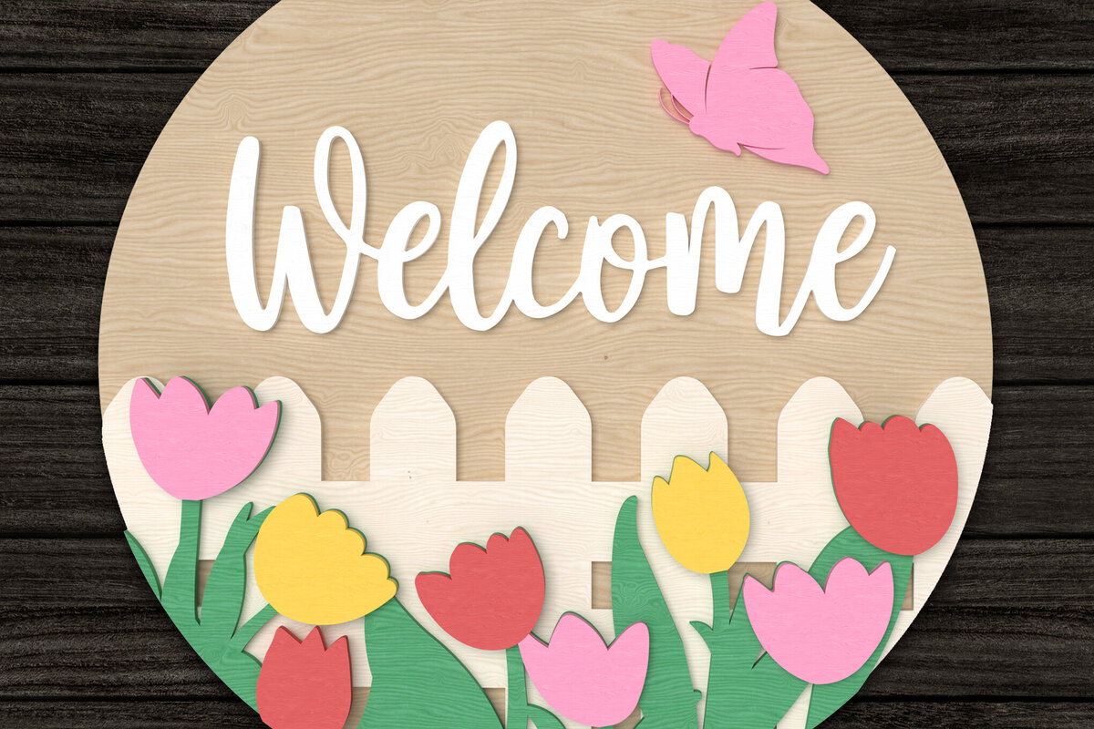 Intra απο ξύλο plywood 3mm-4mm πάχος – Καλώς ήρθατε στο Tulip Garden Sign Cut Laser Δίασταση  40x30 cm INTRAFABR-113396456