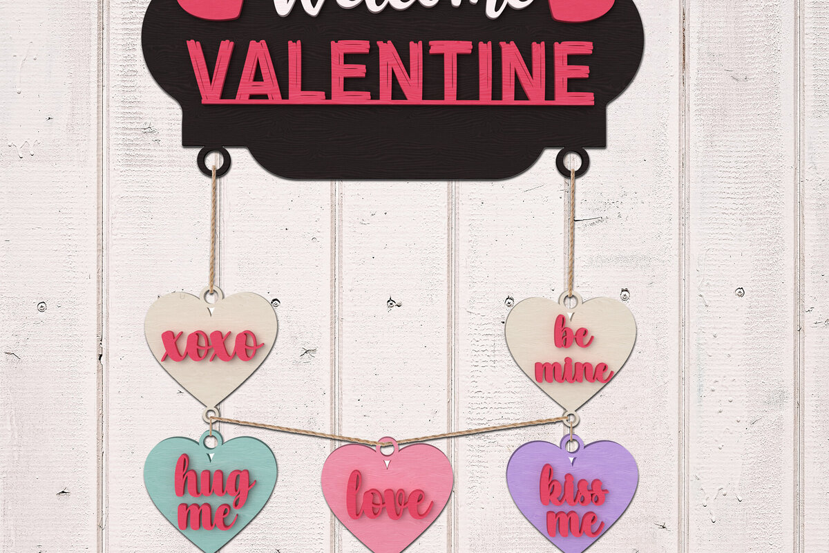 Σετ των 2 Intra απο ξύλο plywood 3mm-4mm πάχος – Καλώς ορίσατε Valentine Hearts Sign Δίασταση  40x30 cm INTRAFABR-111210507