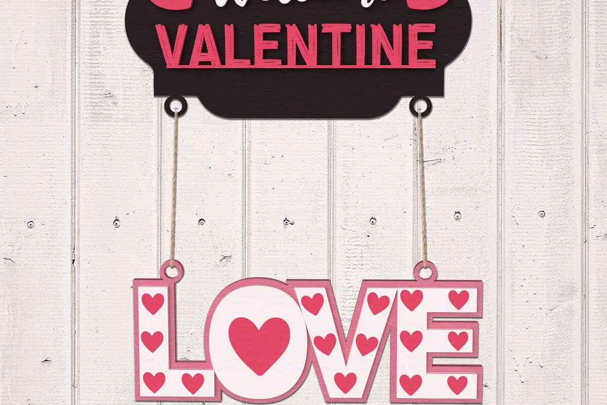 Σετ των 2 Intra απο ξύλο plywood 3mm-4mm πάχος – Καλώς ήρθατε Valentine Love Δίασταση  20x20 cm INTRAFABR-111210359