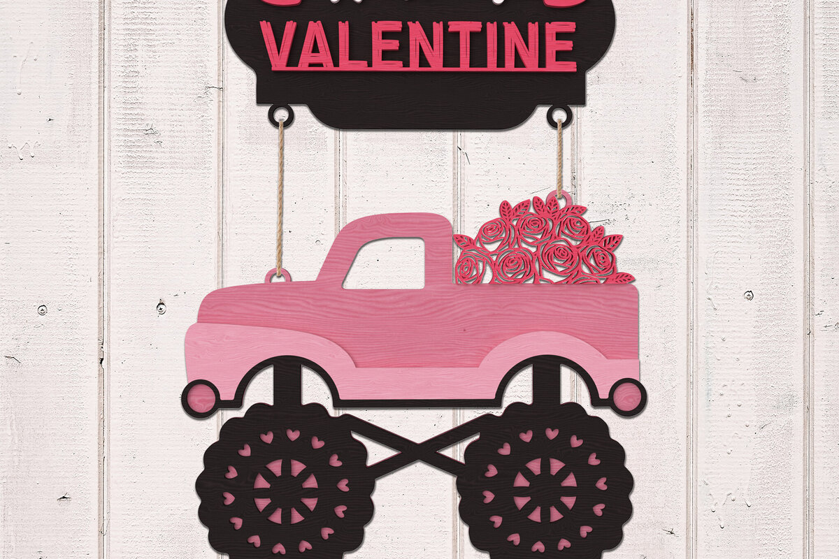 Σετ των 2 Intra απο ξύλο plywood 3mm-4mm πάχος – Καλωσορίσατε Valentine Monster Truck Δίασταση  20x20 cm INTRAFABR-111210314