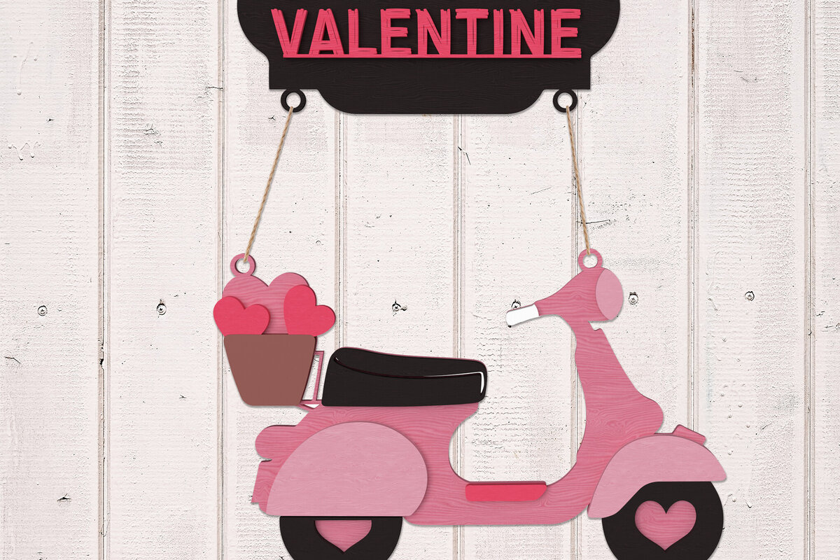 Σετ των 2 Intra απο ξύλο plywood 3mm-4mm πάχος – Καλωσόρισμα Αγίου Βαλεντίνου με Scooter Δίασταση  20x20 cm INTRAFABR-111210163