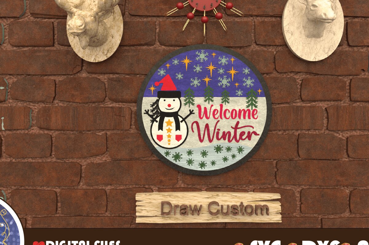 Σετ των 2 Intra απο ξύλο plywood 3mm-4mm πάχος – Καλώς ορίσατε Winter Round, All Files Δίασταση  20x20 cm INTRAFABR-40590785