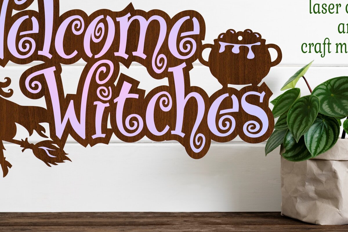 Intra απο ξύλο plywood 3mm-4mm πάχος – Welcome Witches Halloween Sign Laser Δίασταση  40x30 cm INTRAFABR-73486857