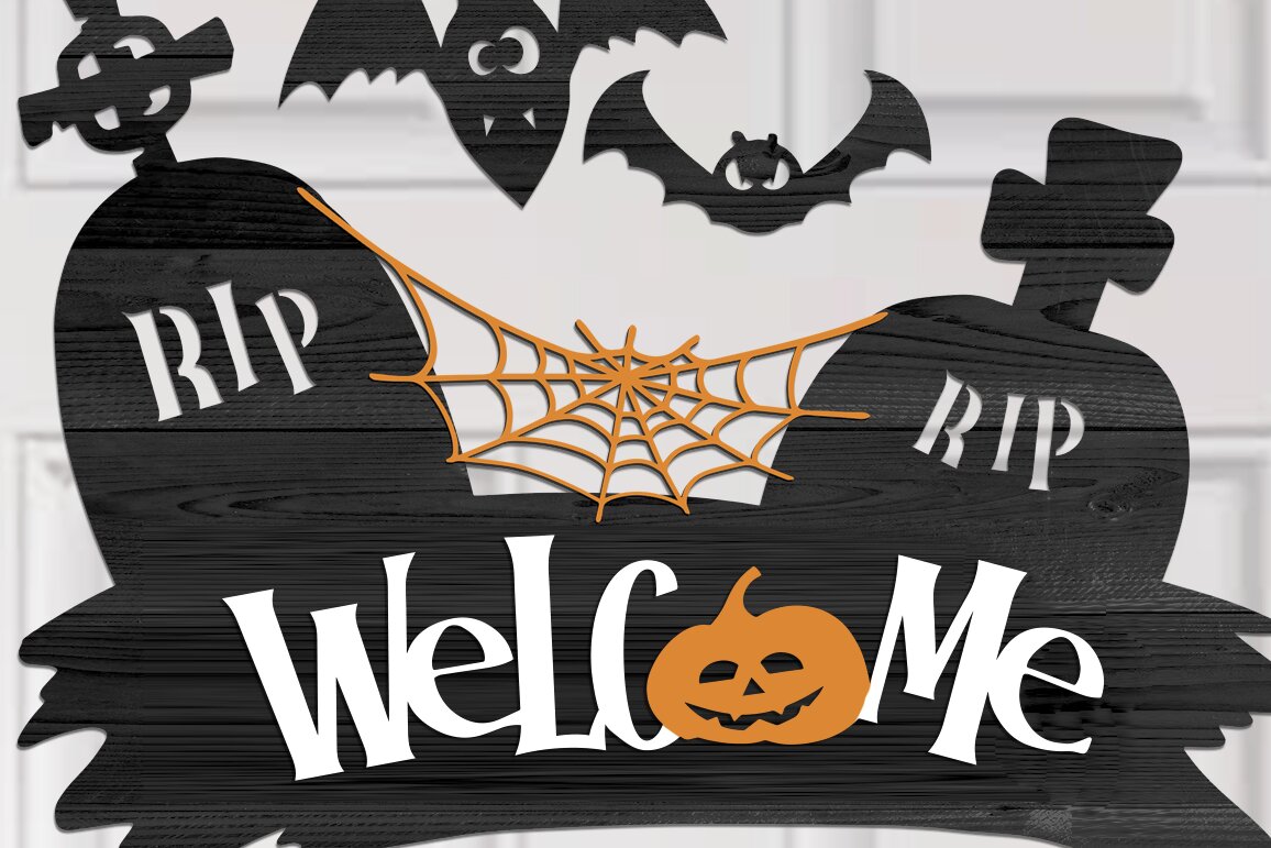 Σετ των 2 Intra απο ξύλο plywood 3mm-4mm πάχος – Wellcome Halloween Door Hanger. Δίασταση  20x20 cm INTRAFABR-76521235