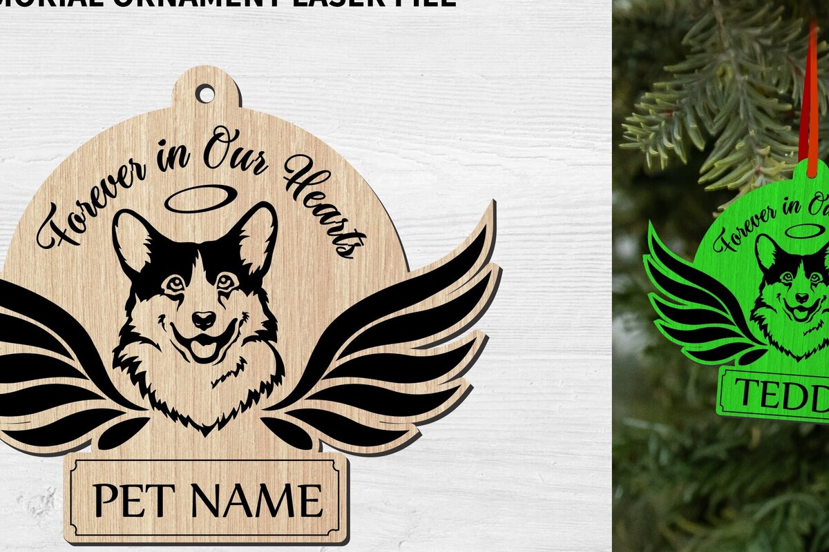 Σετ των 2 Intra απο ξύλο plywood 3mm-4mm πάχος – Στολίδι αναμνηστικού σκύλου ουαλικού Corgi Δίασταση  20x20 cm INTRAFABR-77905717