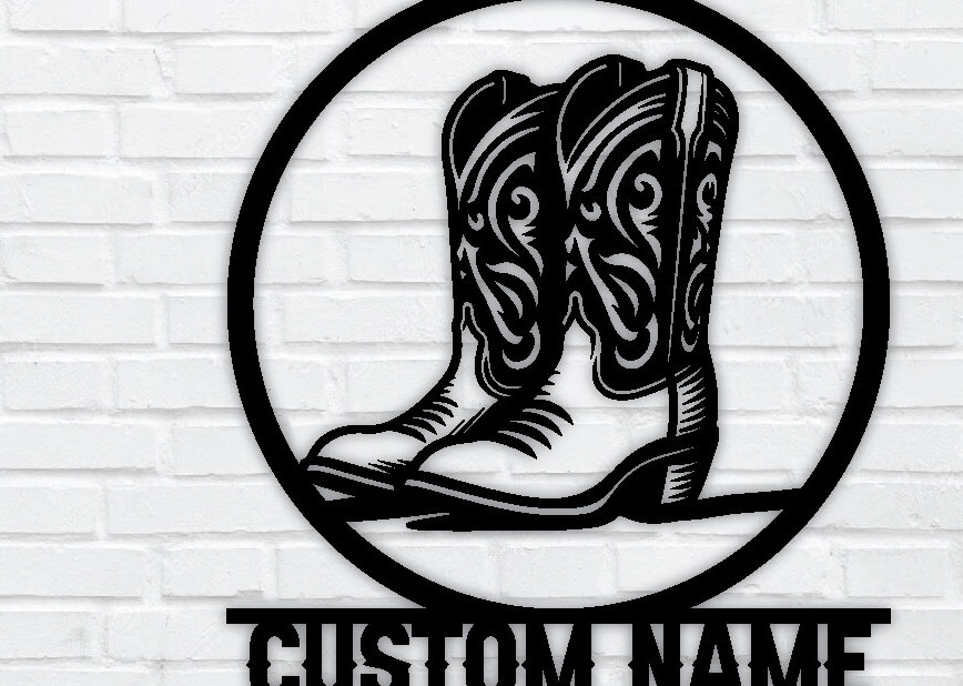 Σετ των 2 Intra απο ξύλο plywood 3mm-4mm πάχος – Western Cowboy &amp; Cowgirl Boots Metal Art Δίασταση  20x20 cm INTRAFABR-97684046