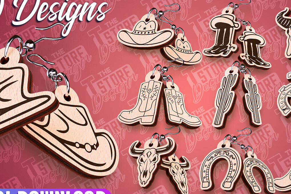 Σετ των 3 Intra απο ξύλο plywood 3mm-4mm πάχος – Western σκουλαρίκια | Αξεσουάρ Δίασταση  5x5 cm INTRAFABR-93012767