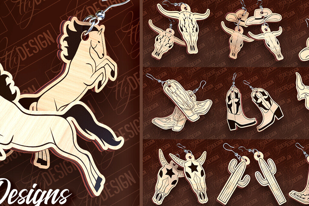 Σετ των 3 Intra απο ξύλο plywood 3mm-4mm πάχος – Western σκουλαρίκια | Αξεσουάρ Δίασταση  5x5 cm INTRAFABR-93238962