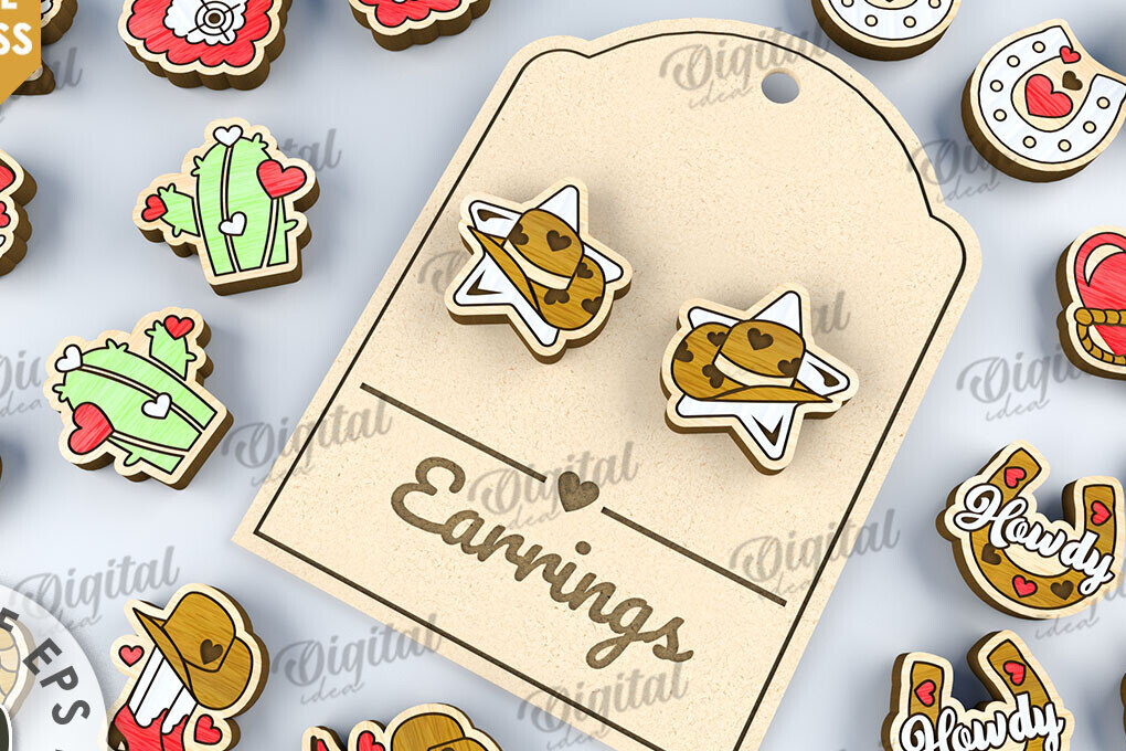 Σετ των 3 Intra απο ξύλο plywood 3mm-4mm πάχος – Δέσμη κοπής με λέιζερ σκουλαρίκια Western Δίασταση  5x5 cm INTRAFABR-112513174