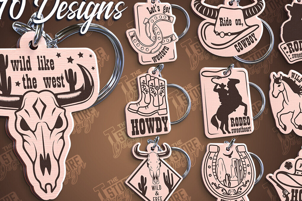 Σετ των 3 Intra απο ξύλο plywood 3mm-4mm πάχος – Πακέτο σχεδίασης κοπής με λέιζερ Western Keychain Δίασταση  5x5 cm INTRAFABR-100061267