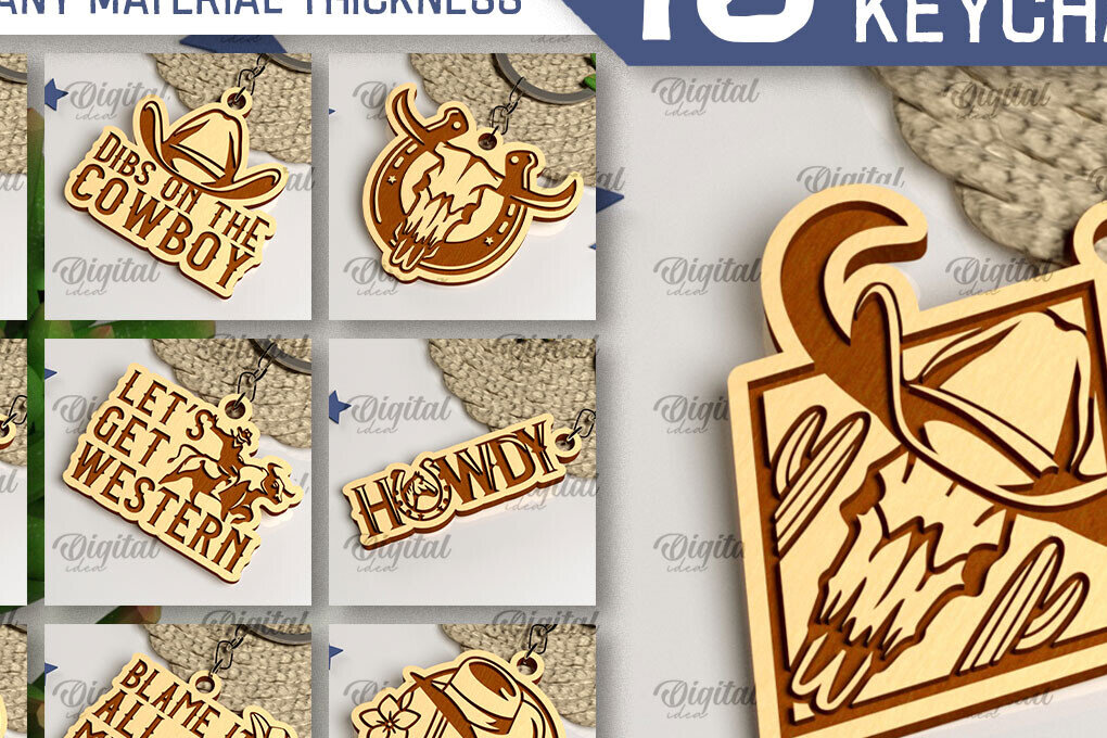 Σετ των 3 Intra απο ξύλο plywood 3mm-4mm πάχος – Δέσμη κοπής με λέιζερ Western Keychains Δίασταση  5x5 cm INTRAFABR-99389628