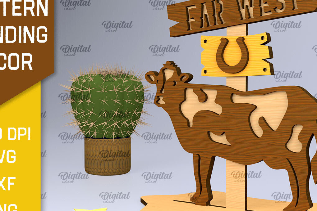 Σετ των 2 Intra απο ξύλο plywood 3mm-4mm πάχος – Western Standing Decor Δίασταση  20x20 cm INTRAFABR-97799736