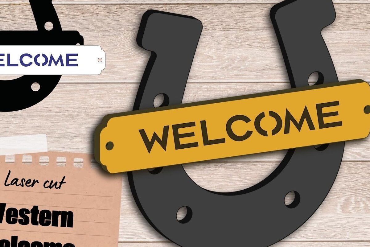 Σετ των 2 Intra απο ξύλο plywood 3mm-4mm πάχος – Western σημάδι καλωσορίσματος, Cowboy Δίασταση  20x20 cm INTRAFABR-94400028