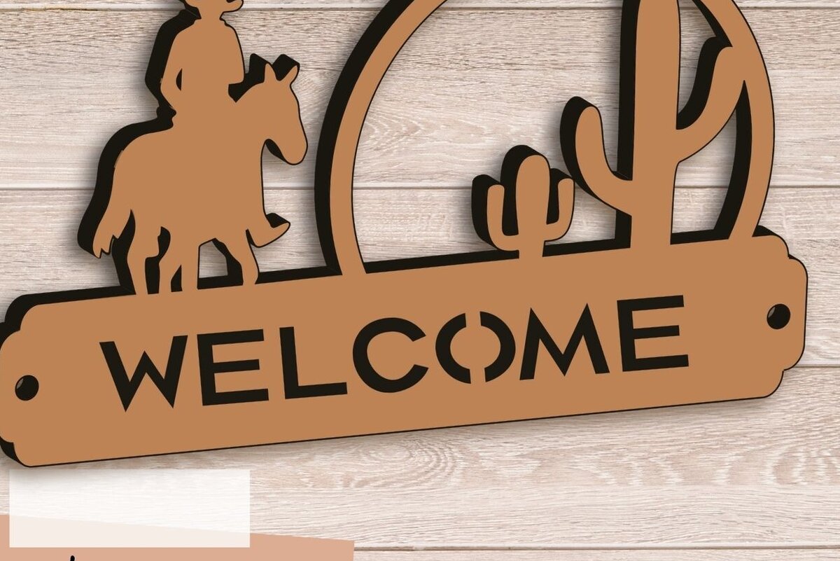 Σετ των 2 Intra απο ξύλο plywood 3mm-4mm πάχος – Western σημάδι καλωσορίσματος, Cowboy Δίασταση  20x20 cm INTRAFABR-94461603