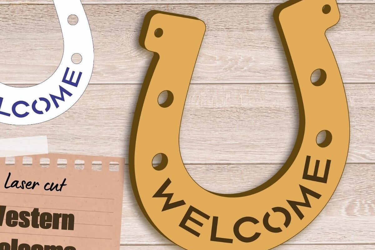 Σετ των 2 Intra απο ξύλο plywood 3mm-4mm πάχος – Western σημάδι καλωσορίσματος, Cowboy Δίασταση  20x20 cm INTRAFABR-94717934