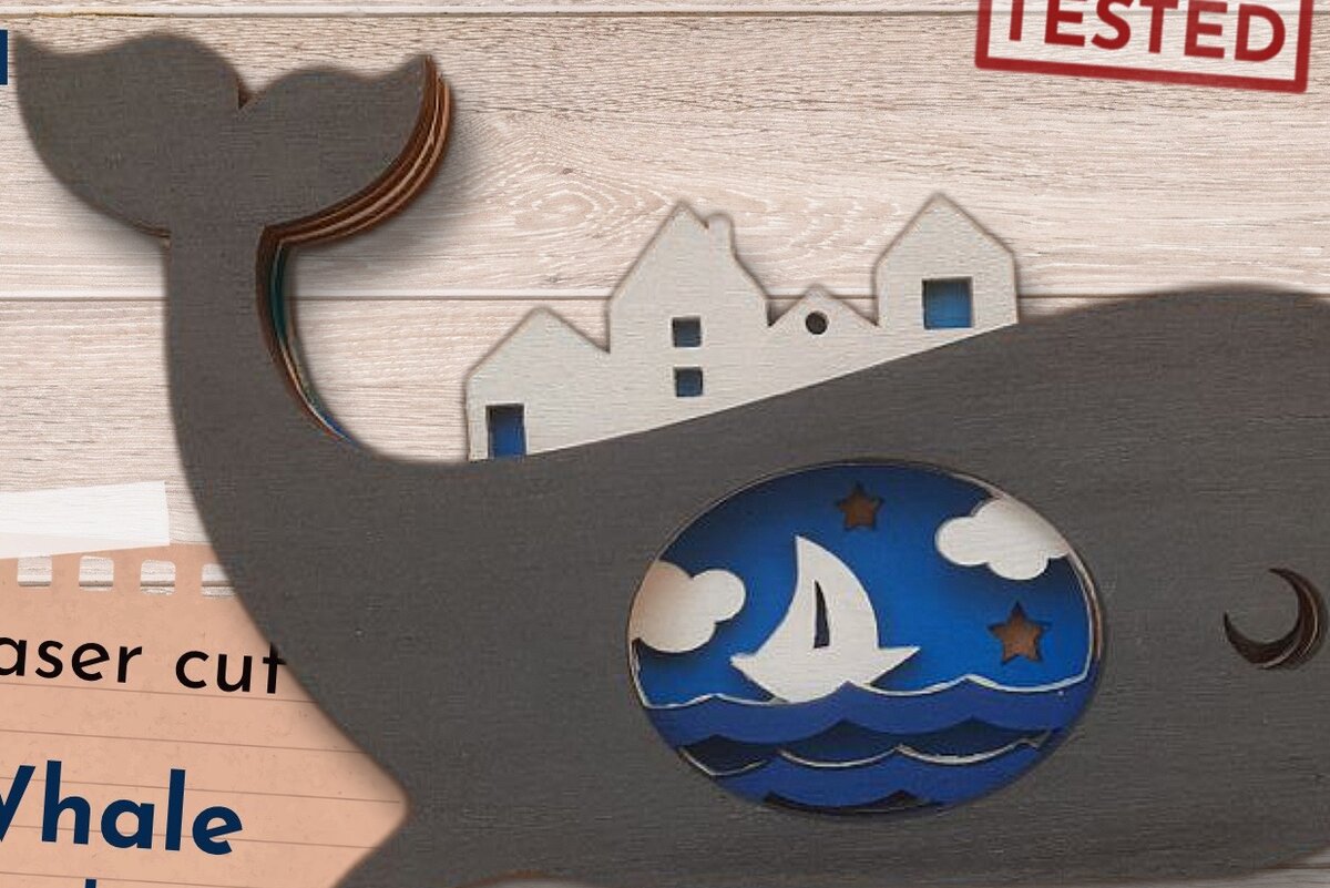 Σετ των 2 Intra απο ξύλο plywood 3mm-4mm πάχος – Φάλαινα 3D Layered Decor, Marine Δίασταση  20x20 cm INTRAFABR-63888093