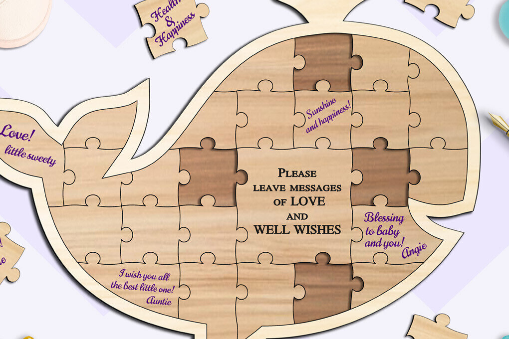 Σετ των 2 Intra απο ξύλο plywood 3mm-4mm πάχος – Βιβλίο επισκεπτών Whale Baby Shower Puzzle Δίασταση  20x20 cm INTRAFABR-103440436