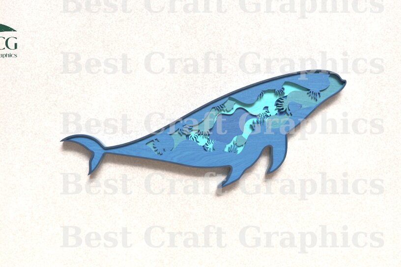 Σετ των 2 Intra απο ξύλο plywood 3mm-4mm πάχος – Αρχεία κοπής με λέιζερ φάλαινας - τέχνη 5 επιπέδων Δίασταση  20x20 cm INTRAFABR-119672583