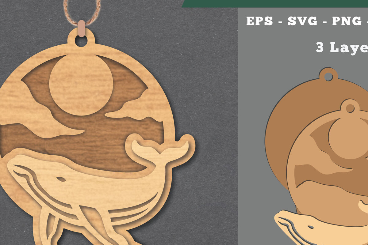 Σετ των 2 Intra απο ξύλο plywood 3mm-4mm πάχος – Στολίδι με λέιζερ φάλαινας Δίασταση  20x20 cm INTRAFABR-112070146