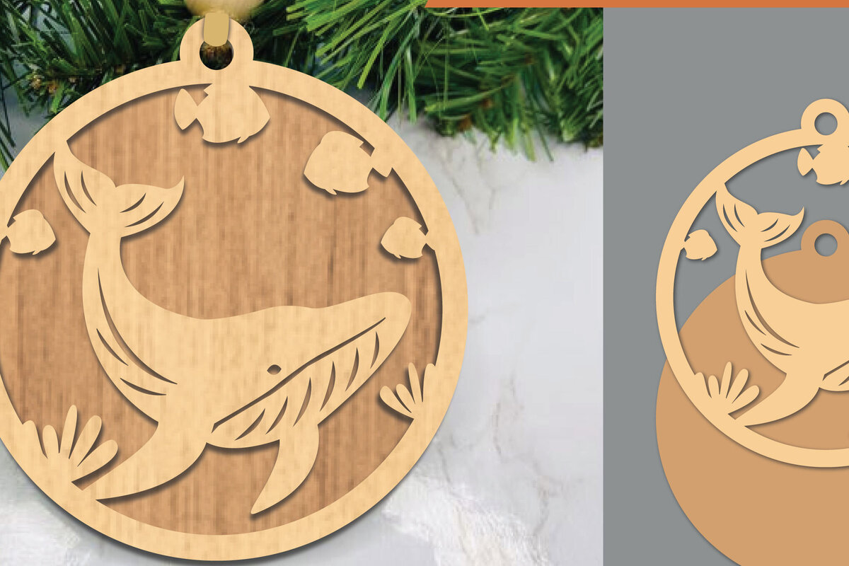 Σετ των 2 Intra απο ξύλο plywood 3mm-4mm πάχος – Στολίδι με λέιζερ φάλαινας Δίασταση  20x20 cm INTRAFABR-106024428