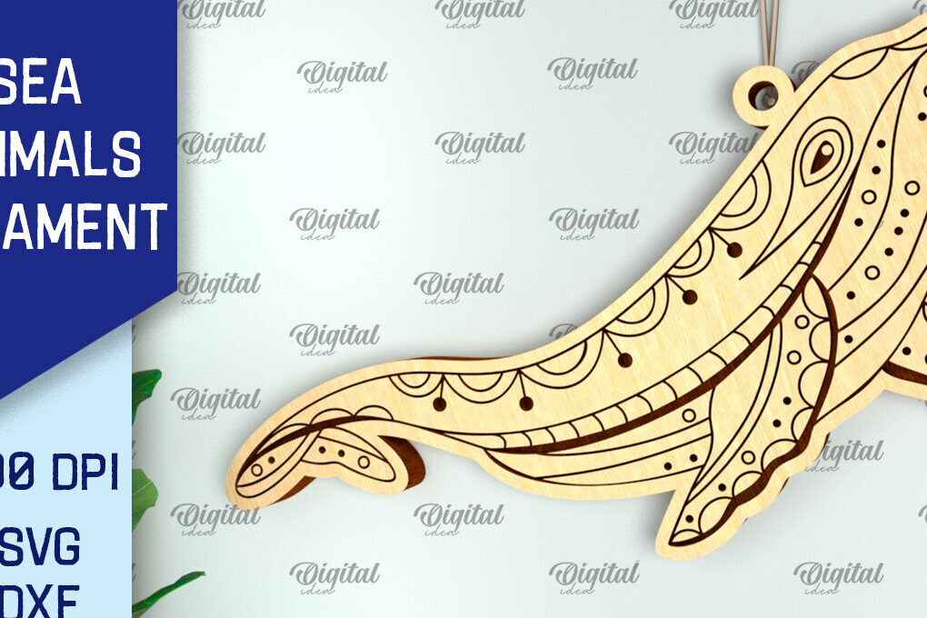 Σετ των 2 Intra απο ξύλο plywood 3mm-4mm πάχος – στολίδι φάλαινας Δίασταση  20x20 cm INTRAFABR-99132500