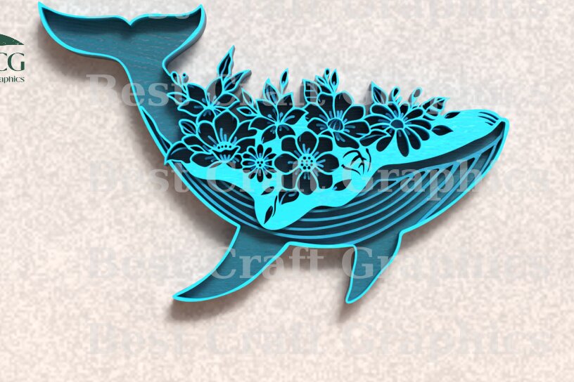 Σετ των 2 Intra απο ξύλο plywood 3mm-4mm πάχος – Whale, Αρχεία αποκοπής με λέιζερ - τέχνη 5 επιπέδων Δίασταση  20x20 cm INTRAFABR-119674064