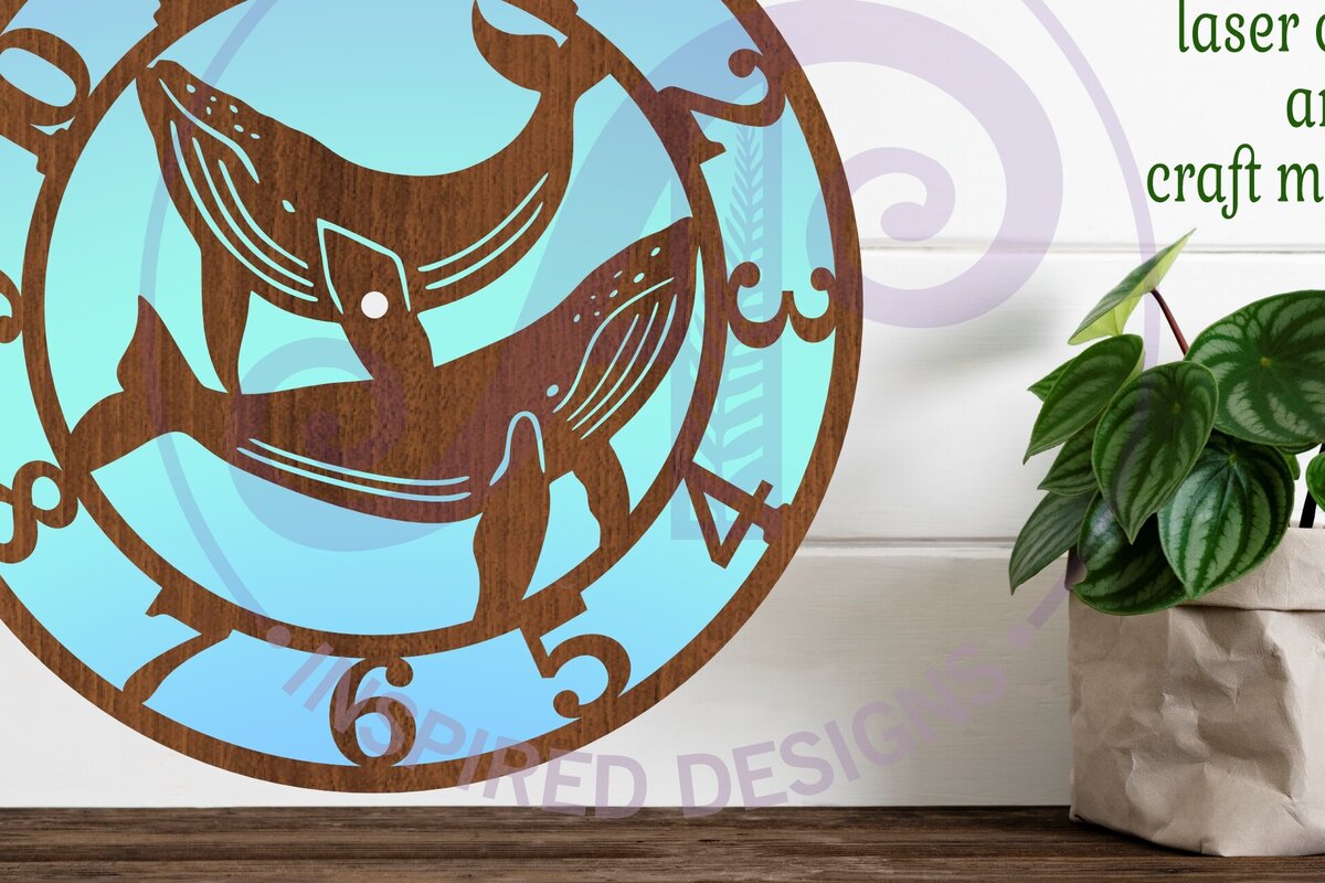 Intra απο ξύλο plywood 3mm-4mm πάχος – Αρχεία κοπής με λέιζερ ρολόι τοίχου φάλαινας, Δίασταση  40x30 cm INTRAFABR-94625003