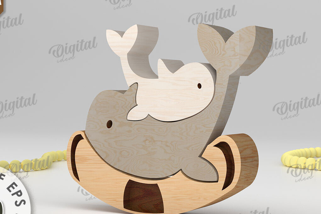 Σετ των 2 Intra απο ξύλο plywood 3mm-4mm πάχος – Κοπή με λέιζερ παζλ φάλαινες. Laser ζώων Δίασταση  20x20 cm INTRAFABR-108580783