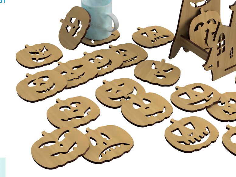 Σετ των 2 Intra απο ξύλο plywood 3mm-4mm πάχος – Whimsical Pumpkin Cup Holder Kit Laser Δίασταση  20x20 cm INTRAFABR-99989308