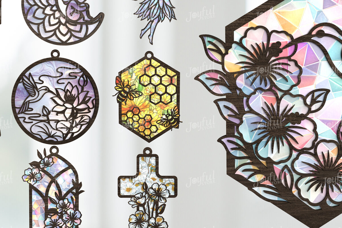 Σετ των 2 Intra απο ξύλο plywood 3mm-4mm πάχος – Whimsical Suncatcher Bundle Δίασταση  20x20 cm INTRAFABR-123644828