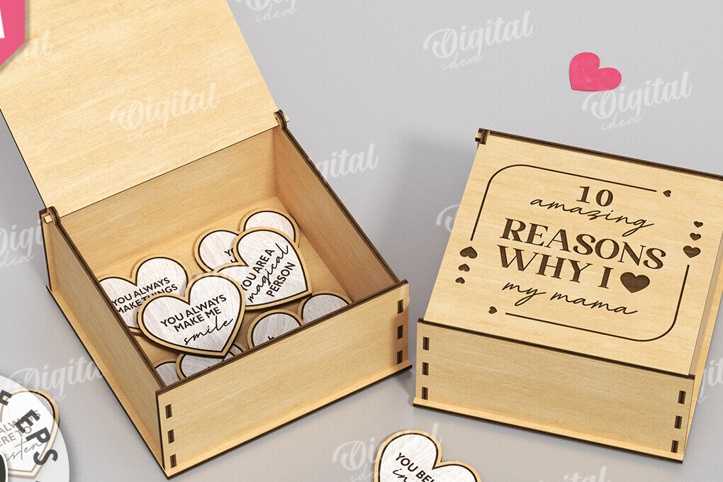 Σετ των 2 Intra απο ξύλο plywood 3mm-4mm πάχος – "ΓΙΑΤΙ ΣΕ ΑΓΑΠΩ ΜΑΜΑ" Box Δίασταση  20x20 cm INTRAFABR-118341686