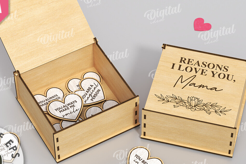 Σετ των 2 Intra απο ξύλο plywood 3mm-4mm πάχος – "ΓΙΑΤΙ ΣΕ ΑΓΑΠΩ ΜΑΜΑ" Box Δίασταση  20x20 cm INTRAFABR-118340124