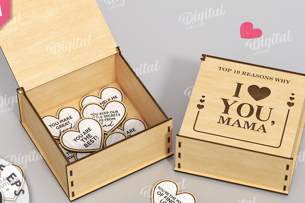 Σετ των 2 Intra απο ξύλο plywood 3mm-4mm πάχος – "ΓΙΑΤΙ ΣΕ ΑΓΑΠΩ ΜΑΜΑ" Box Δίασταση  20x20 cm INTRAFABR-118340422